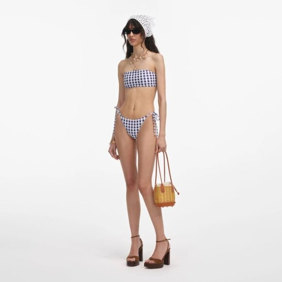 NEW Self-Portrait Navy Gingham Bikini Top & Bottom Removable Strap | US 2 UK 6 - Picture 3 of 12
